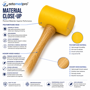 Polyurethane Mallet 57mm x 89mm Yellow Brown Non Marring Hammer with Hickory Wood Handle for Jewelry Workshop ZETOMEDPRO - Product Image 2