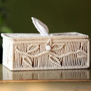 Boîte à mouchoirs bohème en macramé 9x6x4 pouces, en corde de coton, décorative, porte-mouchoirs rectangulaire fait main, pour la maison ou le bureau - Product Image 3
