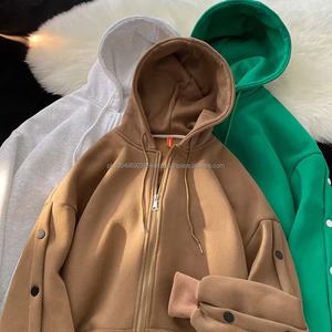 Logo personnalisé surdimensionné polaire Hoodies fermeture éclair bouton pression à capuche blanc hommes coton Zipup lourd fermeture éclair complète Hoodies fabricants - Product Image 1