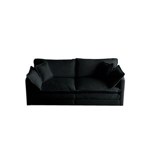 Divano Moderno a Due Posti in Ciniglia Nera, Grande e Profondo, con 4 Cuscini, Rivestimento in Tessuto per Soggiorno - Product Image 2