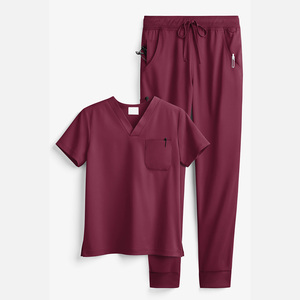 Comfortable Hospital Nurse Beauty Salon Medical Scrubs Uniform Straight Leg Pants Scrub <b>Top</b> and Trouser - Product Image 3