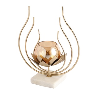 Celestial Golden Iron Handmade Eco-Friendly <b>Candle</b> Stand with Floral Design <b>Marble</b> Base for Religious Activities Home Decoration - Product Image 4