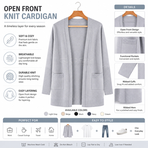 Cosh International Sorority Sisterhood Acrylic Knitted <b>Cardigan</b> Elegant Loose Long <b>Thick</b> Coat with Casual Pocket Breathable - Product Image 6