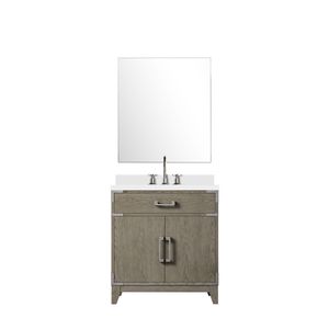 Vanità da bagno singolo In rovere grigio 30 In. W X 22 In. D con controsoffitto In quarzo bianco 28 In. Set di rubinetti a specchio per piccoli bagni - Product Image 1