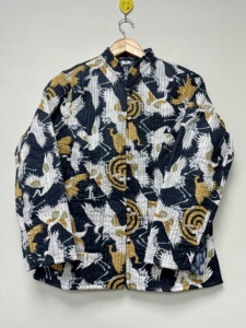 Handmade <b>Lightweight</b> Bird/Crane Print Cotton Quilted <b>Jacket</b> | Black <b>Womens</b> Short Coat | Boho Casual Autumn Outerwear | - Product Image 2