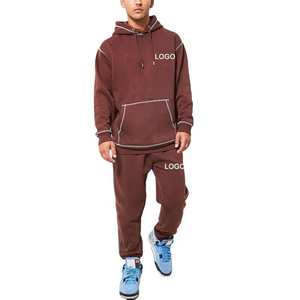 Nouvel ensemble de survêtement 2 pièces en coton 100 % avec logo personnalisé, style streetwear, à coutures contrastées inversées, comprenant un sweat à capuche et un pantalon de jogging pour homme - Collection 2026 - Product Image 2