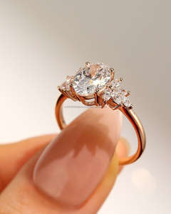 IGI Lab Grown Vintage 14K oro amarillo hecho a mano tensión conjunto Unisex boda/anillo de compromiso Diamante de corte ovalado para fiesta de aniversario - Product Image 2