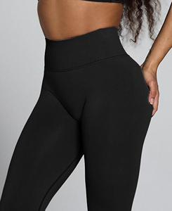 High Waist Full Length Black Knitted Women <b>Leggings</b> Stretchy Breathable Sporty Style All Seasons Seamless Spandex Nylon - Product Image 4