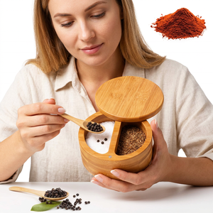 Boîte à sel ronde en bois avec couvercle, écologique, durable, étanche, de qualité alimentaire, pour assaisonnements, compatible lave-vaisselle et four, logo personnalisé OEM/ODM - Product Image 1