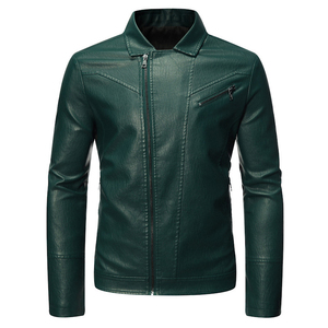 Chaqueta de Moto Reversible para Hombre, de Cuero Sintético Verde Oliva, Cortavientos, con Cuello Alto, Cierre de Cremallera, Corte Ajustado, Manga Regular, para Otoño - Product Image 5