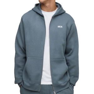 Sweat à capuche zippé pour homme, 350 GSM, molleton de coton, coupe oversize, style streetwear uni, avec poignets côtelés, pour production OEM sous marque privée - Product Image 1