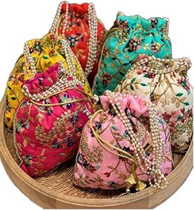 Indian Handmade Potli Bag Women's Embroidered Clutch Purse <b>Pouch</b> <b>Drawstring</b> Bag Adjustable Flexible Design Precision-Made - Product Image 3