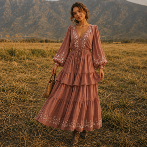 <b>Boho</b> Chiffon Tiered <b>Dress</b> Women Polyester Woven Breathable Anti-Pilling Lightweight <b>Summer</b> Maxi <b>Dress</b> - Product Image 1