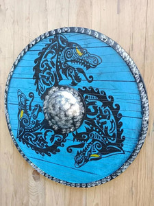 Bouclier rond Viking médiéval personnalisé en acier et bois, fait main, poli, motif géométrique, 24 pouces, décoration intérieure, fabricant OEM - Product Image 6