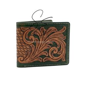 Royal Green Tooled Leather Bifold <b>Wallet</b> <b>for</b> Men Western Floral Carved Genuine Leather Rustic <b>Wallet</b> With Multiple <b>Card</b> Slots - Product Image 1