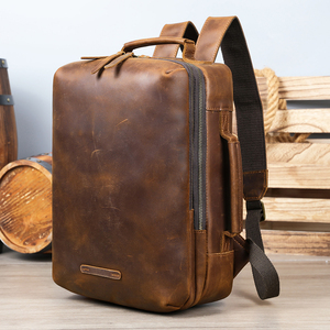 Brown Genuine <b>Leather</b> <b>Backpack</b> Tote Convertible <b>Laptop</b> Bag Minimalist Large Capacity Zipper Carry for Office Travel - Product Image 1