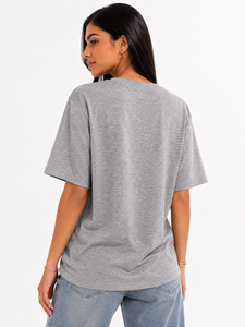 Camiseta Oversize de Mujer con Hombros Caídos, Personalizable con Logotipo Bordado, Camisa de Mujer con Logo de Corazón, Ajuste Holgado, Algodón para Todas las Estaciones - Product Image 2