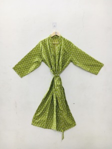 Women Floral Printed <b>Satin</b> <b>Robe</b> Long Sleeve Full Length Slash Neck Drawstring Closure Casual Spring Wear - Product Image 4