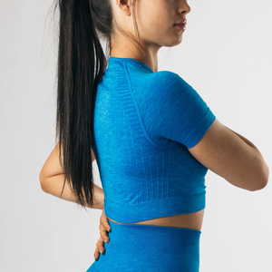 Camiseta Deportiva Corta sin Costuras para Mujer, Color Marrón, para Gimnasio, Fitness, Yoga, Entrenamiento, Ropa Deportiva Activa de Secado Rápido - Product Image 2