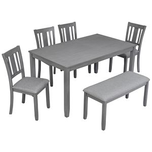 Set da Pranzo in Quercia a 6 Pezzi con Sedie Imbottite e Panca - Tavolo Rettangolare di Lusso per 6 Persone - Product Image 1