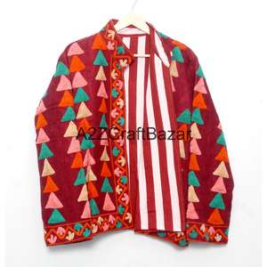 Chaqueta Acolchada con Cuello Mandarín y Bordado Floral, Forro de Algodón a Rayas, Hecha a Mano, de Secado Rápido para Otoño e Invierno - Product Image 6