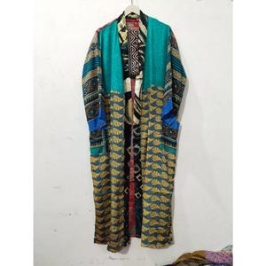 Robe Kimono Maxi Vintage en Soie Recyclée pour Femme, Élégante, Patchwork, Col en V, Cordon de Serrage, Respirante, Séchage Rapide, Idéale pour l'Été - Product Image 4