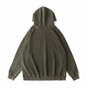 Pull à capuche d'hiver vintage pour hommes 100% coton 400 GSM poids lourd en détresse lavé à l'acide plein strass brodés - Product Image 3