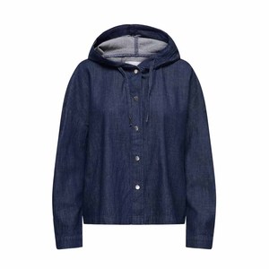 T-shirt en jean pour femme avec capuche, manches longues, boutonné, couleur unie, style décontracté automne, coupe ample, longueur intégrale, en coton - Product Image 6