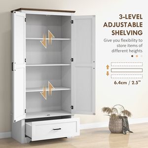 "White Freestanding <b>Kitchen</b> <b>Pantry</b> Cabinet with 2 Doors & Adjustable Shelves" - Product Image 5