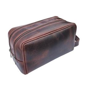 Neceser de Cuero Genuino para Hombre, Bolsa de Aseo para Viaje, Kit de Afeitado, Organizador de Artículos de Baño, Bolsa de Cosméticos de Cuero para Mujer - Product Image 1