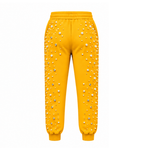 Gold Pearl Beaded <b>Jogger</b> Pants <b>Women</b> Luxury Embellished Drawstring Sweatpants Casual Streetwear <b>Fleece</b> Trousers With Pockets - Product Image 2