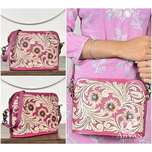 Bolsos Cruzados de Cuero Genuino Hechos a Mano 2026, Estilo Vintage, Gran Capacidad, Portamonedas, Bolsos de Hombro con Patrón Floral - Product Image 1