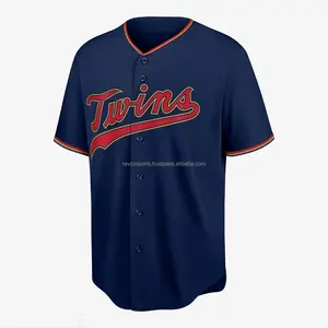 पूर्ण बटन नेवी ब्लू सादा बेसबॉल जर्सी टीशर्ट टीम का नाम और लोगो सॉफ्टबॉल जर्सी आधा आस्तीन बेसबॉल टी-शर्ट