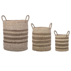 Natural Handwoven Seagrass <b>Storage</b> <b>Basket</b> Set with Sturdy Handles for Home Organization Decorative Laundry Bins Rattan <b>Basket</b> - Product Image 1