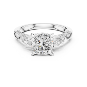 Bague pour femme en or 10k/14k/18k ou argent, avec diamant taille coussin à facettes et pierres latérales, certifiée IGI, bijoux de luxe de haute qualité - Product Image 4