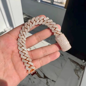 14mm Round Cut Moissanite Diamond Iced Out Hip Hop Three Row Cuban Link <b>Chain</b> In Gold Plated 925 Sterling Silver Bling Jewelry - Product Image 1