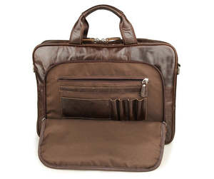 Handmade Top Grain Leather <b>Briefcase</b> Vintage Style Mens Laptop Bag Premium Multi Pocket Business Work Bag with Shoulder Strap - Product Image 3