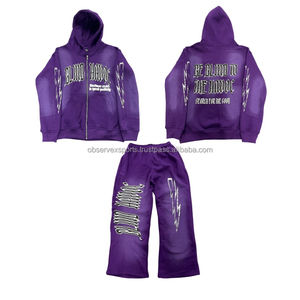 Personalizado apliques parche bordado Jogger chándales lavado ácido sol desteñido acampanado Sudadera con capucha y pantalones de chándal conjunto para hombres - Product Image 1