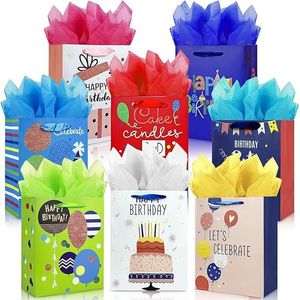 Confezione da 8 Sacchetti Regalo Divertenti con Glitter e Manico a Nastro, Carta Velina per Confezionare Regali di Compleanno, Decorazioni per Feste - Product Image 1