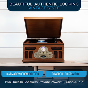All-in-One Vintage Record Player Turntable with Bluetooth, CD Player, Cassette Tape, AM/FM Radio, <b>USB</b> Playback, Built-in Stereo - Product Image 2