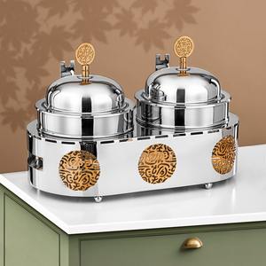 Plat de service de luxe en acier inoxydable double, avec calligraphie arabe découpée au laser, chauffe-plats de buffet avec couvercle roulant pour la restauration haut de gamme - Product Image 3