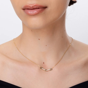 Geometric Gold Plated Pendant <b>Necklace</b> With Round Diamond Channel Setting Link Chain Women's Luxury Everyday Wear - Product Image 2
