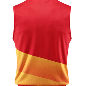 Ensemble de maillot de basket-ball unisexe, débardeur sans manches rouge et jaune avec short à taille élastique, évacuation de l'humidité, séchage rapide - Product Image 4
