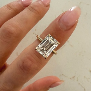 5 CT Emerald Cut Lab Grown <b>Diamond</b> Solitaire Engagement <b>Ring</b>, 14K Gold Hidden Halo <b>Ring</b>, Igi Certified - Product Image 1