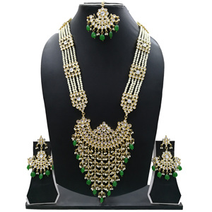 Indian Stylish Layered Pearl Rani Haar Long Kundan Necklace Jewellery Set Wedding Engagement Party Gift Antique Gold Plated - Product Image 2