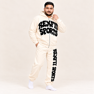 Ensemble de survêtement homme Rexfit avec impression en relief, veste à capuche zippée et pantalon de jogging à revers, en molleton, deux pièces, personnalisable - Product Image 4