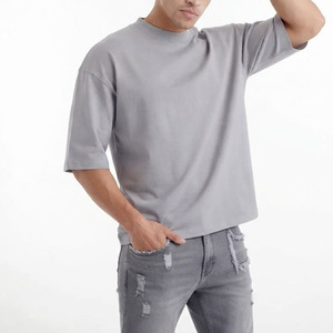 Casual Jersey Cotton <b>Top</b> Premium Heavyweight Oversized <b>Mock</b> <b>Neck</b> Tee Streetwear Heavy Cotton Half-Sleeve T-Shirt - Product Image 2