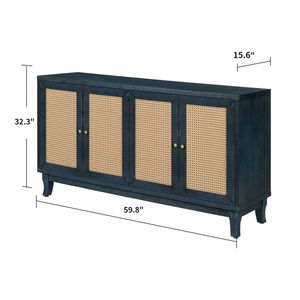 Premium Handcrafted Grain Panel Accent <b>Storage</b> Cabinet with 4 Rattan Doors Modern Living Room <b>Sideboard</b> Buffer Cabinet - Product Image 5