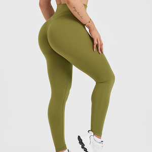 Leggings longs pour femmes, couleur olive vert uni, extensibles, respirants, tricotés, style sportif, à porter toute l'année, OEM - Product Image 2