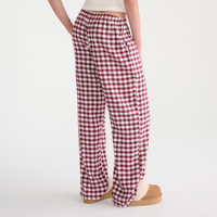 Pantalon de pyjama pour femme à carreaux rouges et blancs avec logo personnalisé, cordon de serrage en ruban, coupe large, pantalon de détente
